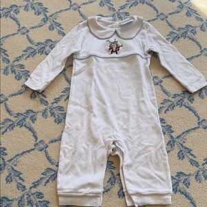 Little English White Footie with Monkey Design